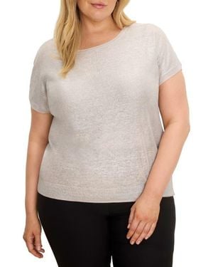 NIC+ZOE Glazed Feather Knit Short Sleeve Sweater - Gray