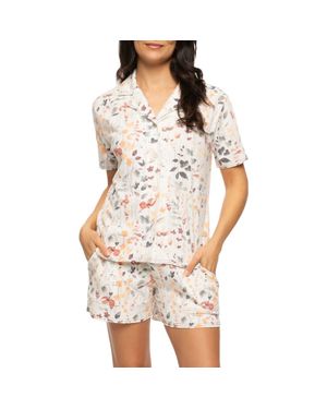 Felina Josephine Crinkled Jersey Short Pajamas - White