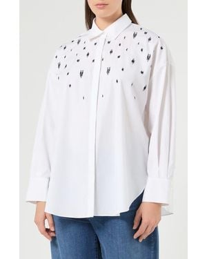 Marina Rinaldi Beaded Long Sleeve Poplin Shirt - White