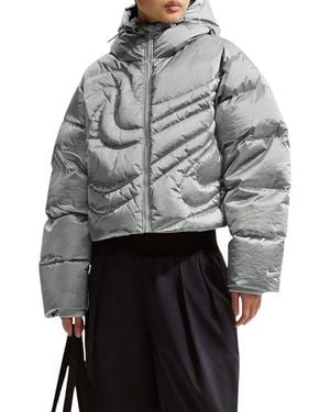 Nike Swoosh Series Water Resistant Therma-Fit Oversize Down Puffer Jacket - Gray