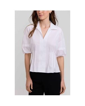 Foxcroft Lucia Puff Sleeve Popover Shirt - White