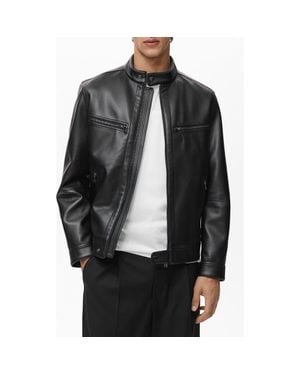 Mango Faux Leather Moto Jacket - Black