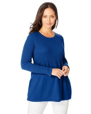 Jessica London Ribbed Baby Doll Tunic Sweater - Blue