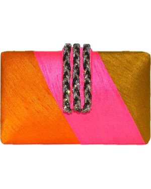 Simitri Diagonal Color Block Braided Fringe Clutch - Pink