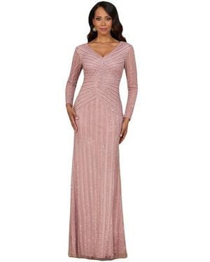 LARA New York Long Sleeve Beaded Gown - Purple