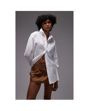 TOPSHOP Oversize Cotton Button-Up Shirt - Brown
