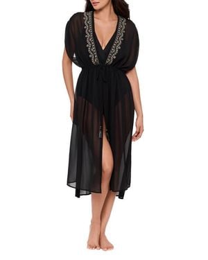 Miraclesuit Beaded Embrodiered Georgette Cover-Up - Black