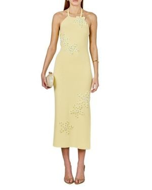 Endless Rose Beaded Flower Halter Midi Dress - Yellow