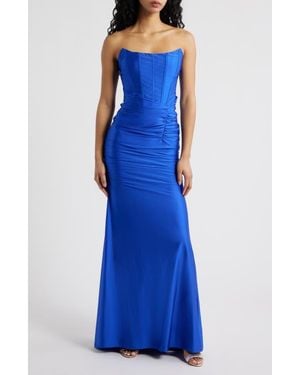 Emerald Sundae Stretch Satin Corset Gown - Blue