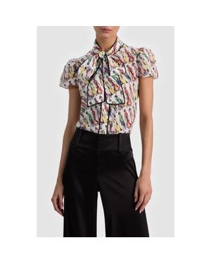 Alice + Olivia Jenie Stace Face Print Silk Button-Up Shirt - Black