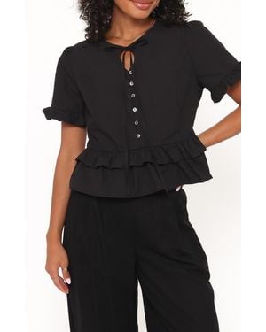 Petal & Pup Sorcha Button-Up Peplum Top - Black