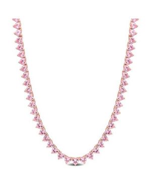 Julianna B Cubic Zirconia Heart Tennis Necklace - Pink