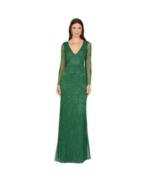 LARA New York Elegant Long Sleeve Beaded Gown - Green