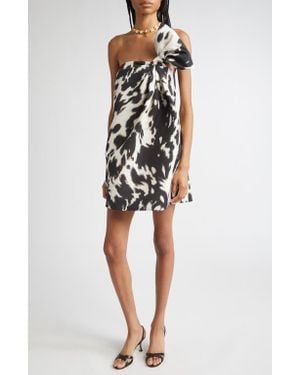 Oscar de la Renta Cow Print Strapless Cocktail Dress - Black