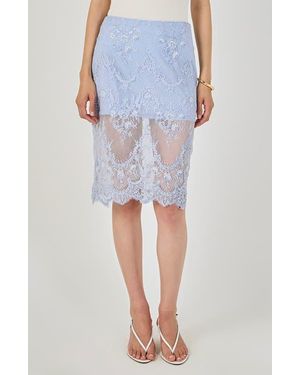 Endless Rose Sequin Lace Midi Skirt - Blue