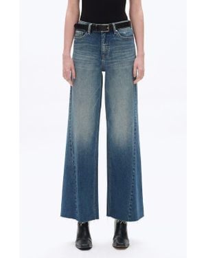 Bayeas High Waist Raw Hem Wide Leg Jeans - Blue