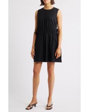 Charles Henry Drawstring Waist Linen Blend Minidress - Black