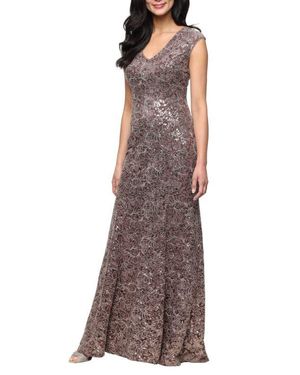 Alex Evenings Sequin Corded Lace Trumpet Gown - Brown