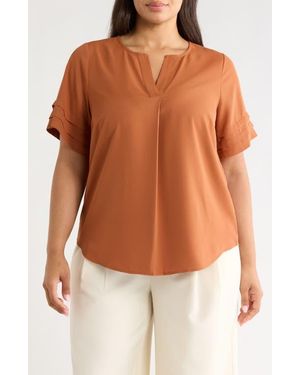 Anne Klein Pleat Popover Top - Orange