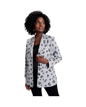 Jessica London Flocked Floral Blazer - Black