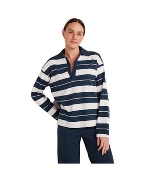 Haven Well Within Organic Cotton Interlock Stripe Johnny Collar Top - Blue