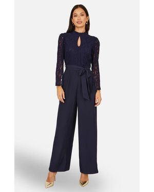 Yumi' Lace Applique Jumpsuit - Blue