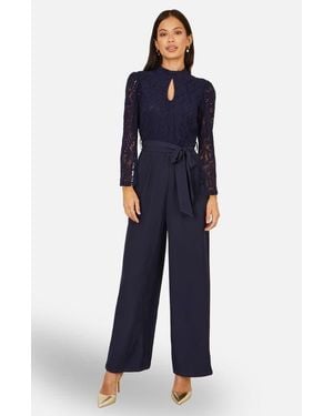 Yumi' Lace Applique Jumpsuit - Blue