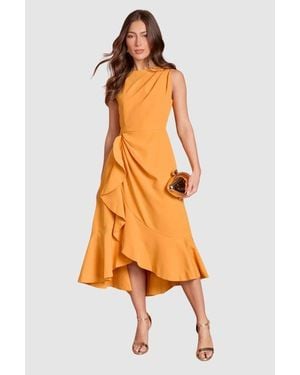 Coast Crepe Ruffle Low Back Dress - Orange