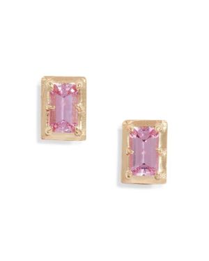 Anzie Classique Carré Semiprecious Baguette Stud Earrings - Pink