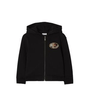 Burberry Check Knight Stamp Cotton Zip Hoodie - Black