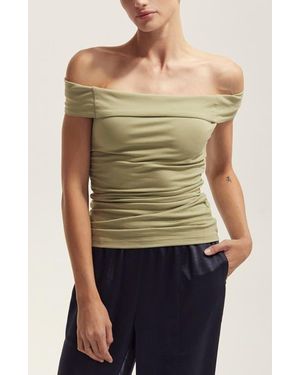 Crescent Off Shoulder Knit Top - Green