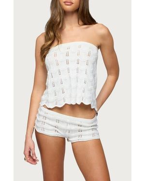 Edikted Isola Strapless Pointelle Knit Top - White
