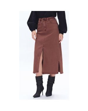 Bayeas Lila Slit Hem Denim Midi Skirt - Red