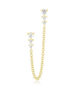 EF Collection Single Double Piercing Diamond Chain Drop Earring - Metallic