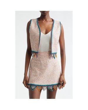 Etro Bead Fringe Tweed Crop Vest - Red