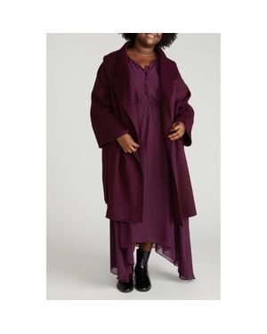 UNIVERSAL STANDARD Asha Roll Collar Wool Blend Wrap Coat - Purple