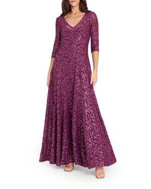 Tahari Sequin Flare Gown - Purple
