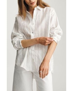Mavi Stripe Relaxed Fit Linen Button-Up Shirt - White