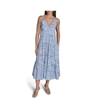 BCBGMAXAZRIA Printed Tiered Midi Sundress - Blue