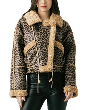 Blank NYC Bonded Leopard Print Faux Shearling Moto Jacket - Black