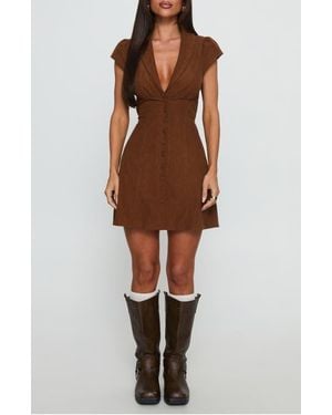 Princess Polly Magdalene Corduroy Button-Up Minidress - Brown