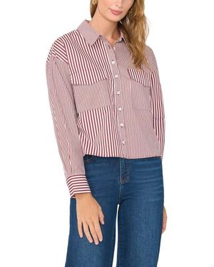 Vince Camuto Striped Long Sleeve Button-Up Shirt - Red