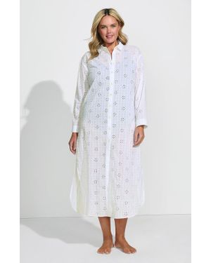 Lands' End Eyelet Button Down Maxi Cover-Up Dress - White