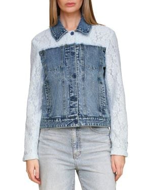 Bagatelle Mixed Media Denim Trucker Jacket - Blue