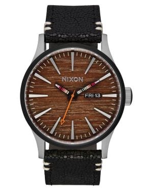 Nixon The Sentry Leather Strap Watch, 42Mm - Black