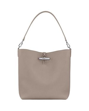 Longchamp Medium Le Roseau Leather Hobo Bag - Gray