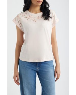 Wit & Wisdom Embroidered Eyelet Cap Sleeve T-Shirt - Blue