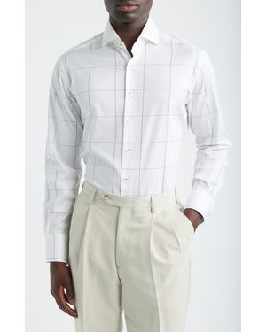 1863 by Eterna Modern Fit Windowpane Check Non-Iron Cotton Twill Dress Shirt - White
