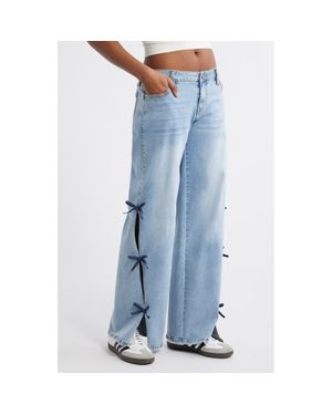 PTCL Low Rise Bow Side Slit Wide Leg Jeans - Blue