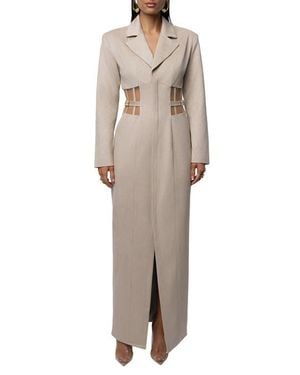 JLUXLABEL Faux Suede Maxi Coatdress - Natural